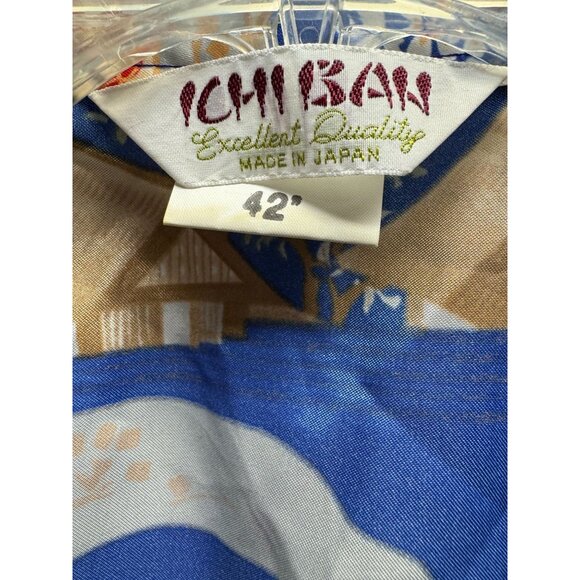 Vintage Ichi Ban Japanese Kimono Robe With Scenic Print & Tie Belt - Size 42 - Picture 10 of 14